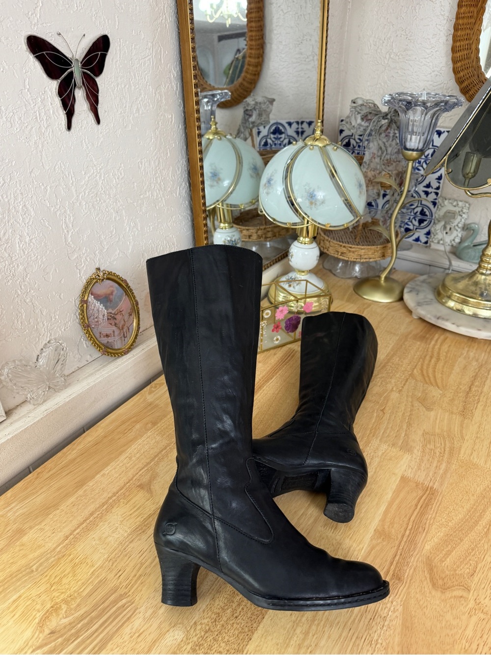 Whimsical 2000ās Born Black Leather Tall Heeled Boots Size 6.5 IndieSleaze Y2K